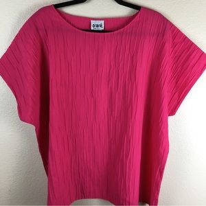 Orare Bright Pink Crinkle Pullover Blouse Plus Size 2X Made in USA